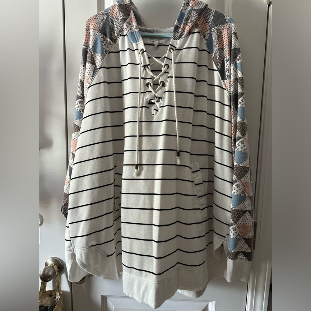 Maurice’s lace up white striped hoodie